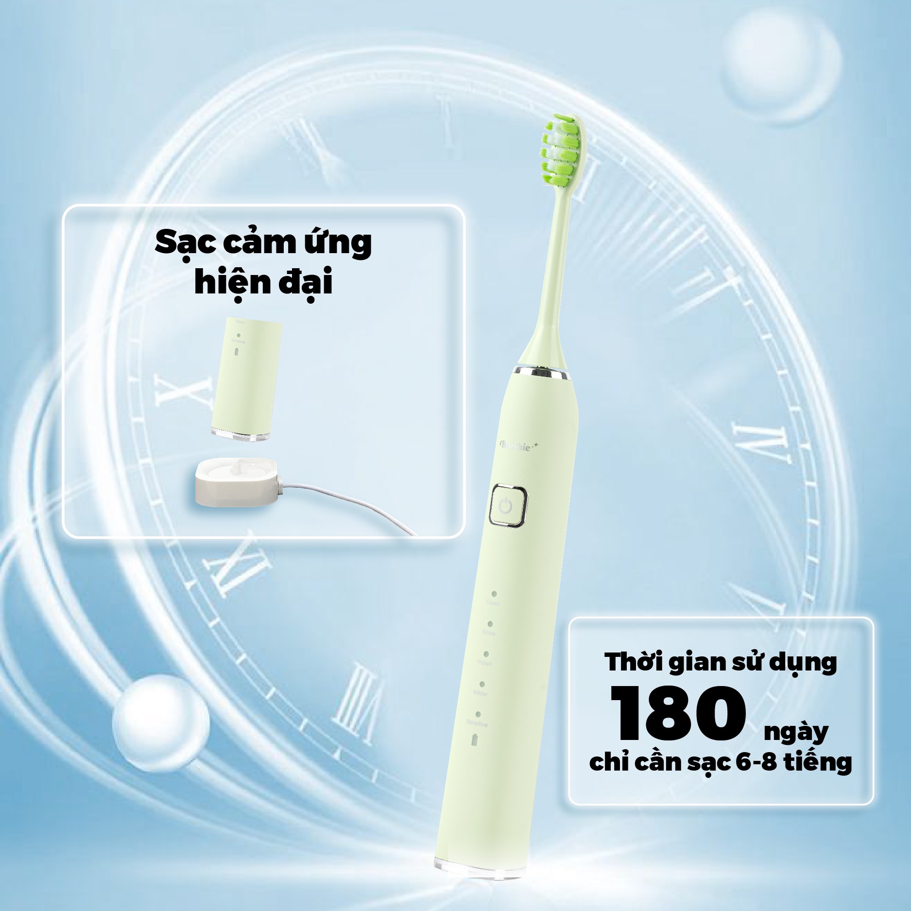 bàn chải điện Brushie có sạc không dây usb