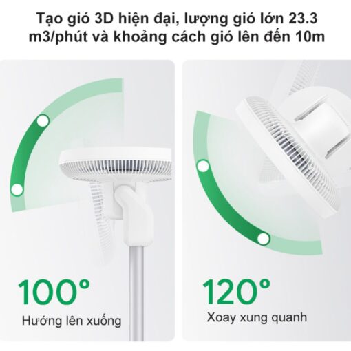 quạt tích điện xiaomi gen 3 pro 4 Tạo gió 3D  – Xoay dọc 100 độ, xoay ngang 120 độ