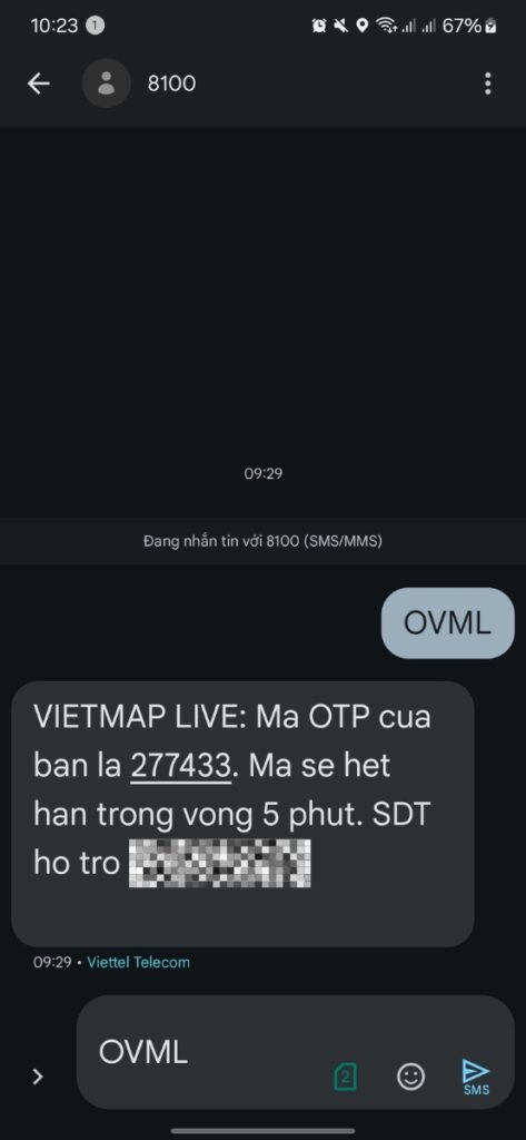 Cách đăng kí tài khoản Vietmap Live Pro trên điện thoại: Bước 6: Sao chép mã xác thực