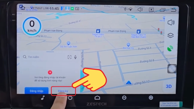 Cách đăng kí vietmap live pro cho ô tô, Bước 1: Trên màn hình bấm "Đăng ký"