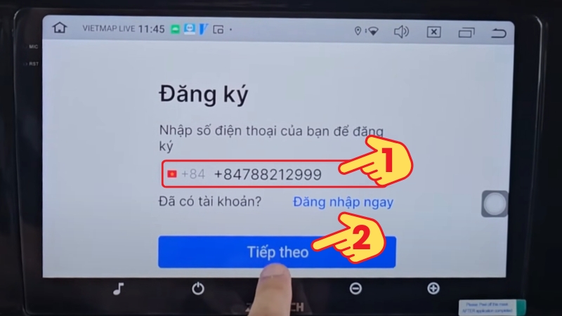 Cách đăng kí vietmap live pro cho ô tô, Bước 2: nhập số điện thoại