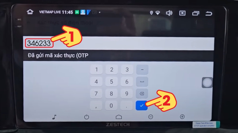 Cách đăng kí vietmap live pro cho ô tô, Bước 3: nhập số xác thực