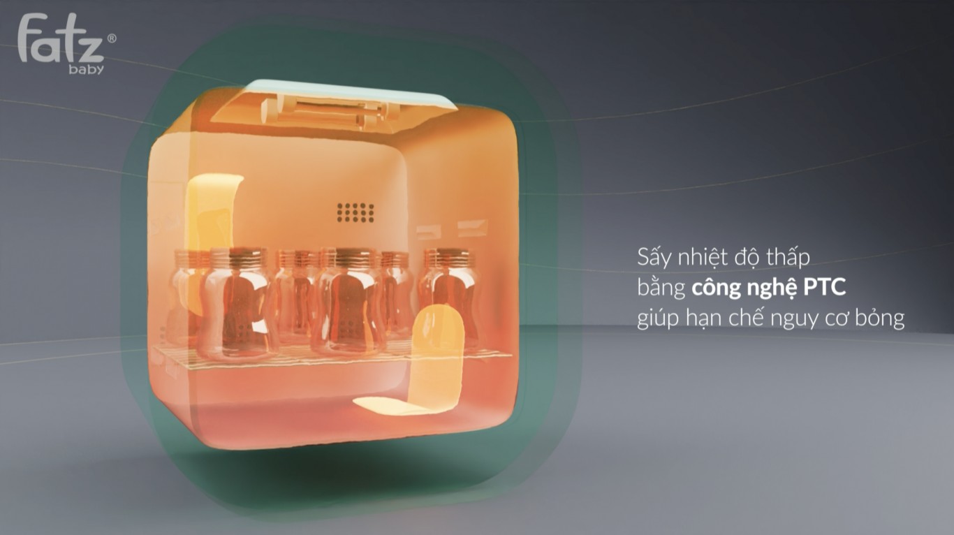 Máy tiệt trùng fatz  Queen 1 cũng sử dụng PTC nhưng ở mức nhiệt thấp hơn (khoảng 55-65ºC)